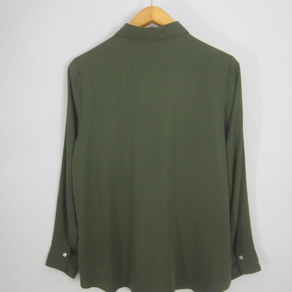 New J Jill Womens Medium Olive Leaf Green LS Rayon Shirt Blouse Pockets NWT $89 - Picture 7 of 13